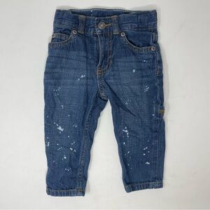Toddler Dark Blue Denim Splatter Workwear Pocket Straight Leg Jeans Size 12m
